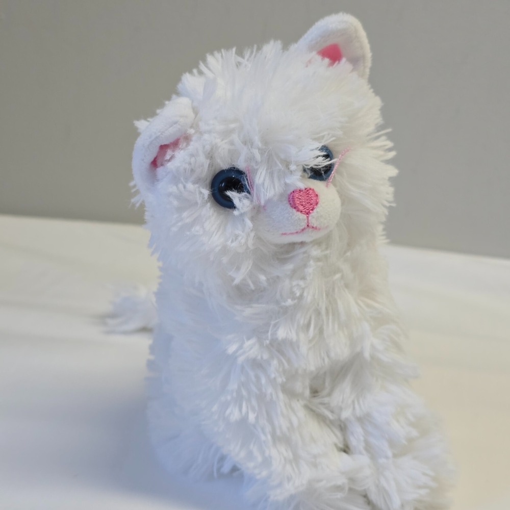 White Cat Plush Stuffed Animal 7” Soft Toy Pink Nose‎ Blue Eyes Kids Gift